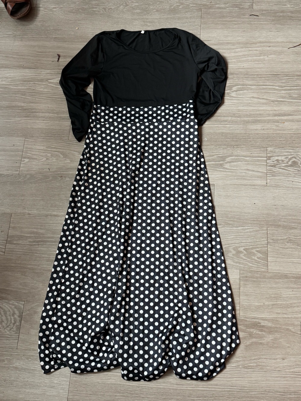 Black & White Polka Dot Long Casual Dress